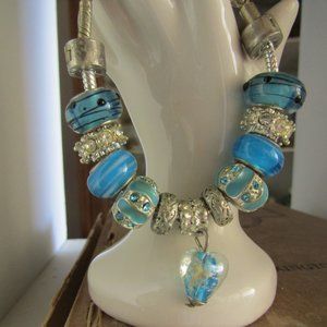 Bracelet Glass Beaded Silver Chain